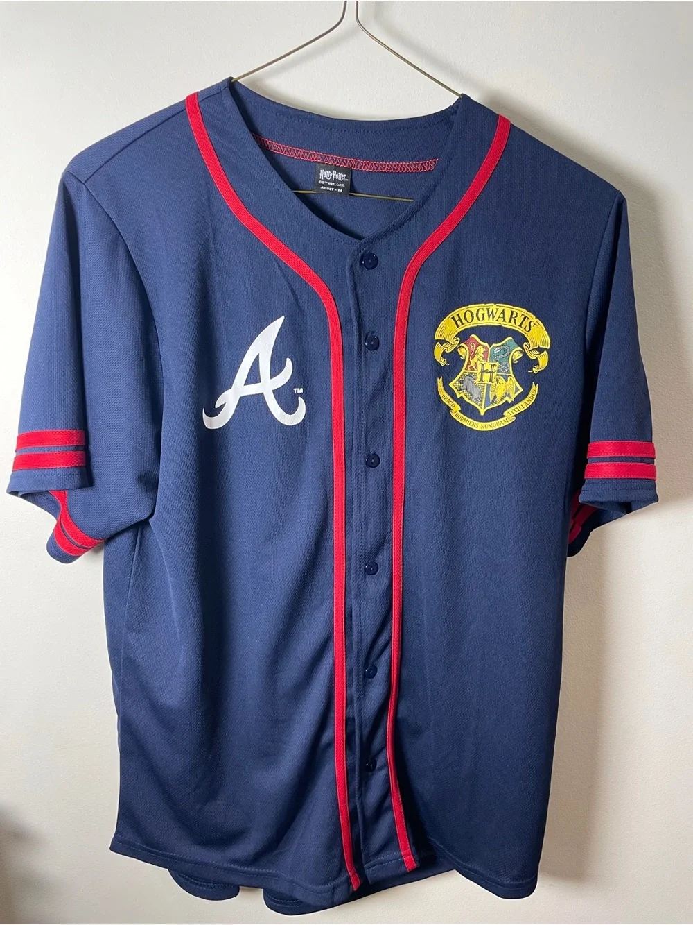 Harry Potter Hogwarts Atlanta Braves Baseball Jersey Adult M Navy Quidditch